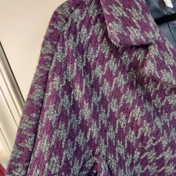 Charter Club Silver Metallic/Purple Houndstooth Flare Coat in Size 0X - Picture 5 of 13